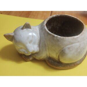 Large Stoneware Cat Planter David Stewart 10.5 x 7 x 5"